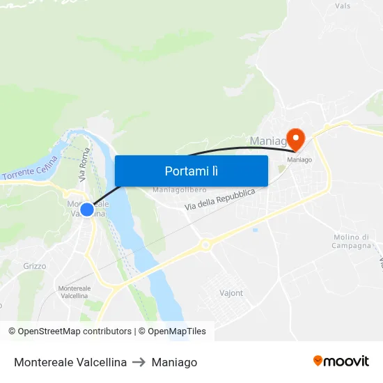 Montereale Valcellina to Maniago map