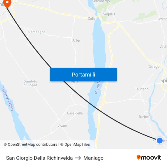 San Giorgio Della Richinvelda to Maniago map
