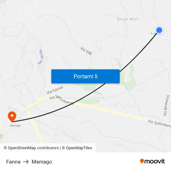 Fanna to Maniago map