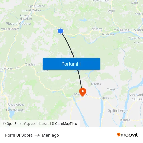 Forni Di Sopra to Maniago map