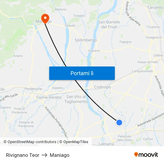Rivignano Teor to Maniago map