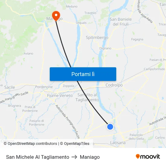 San Michele Al Tagliamento to Maniago map