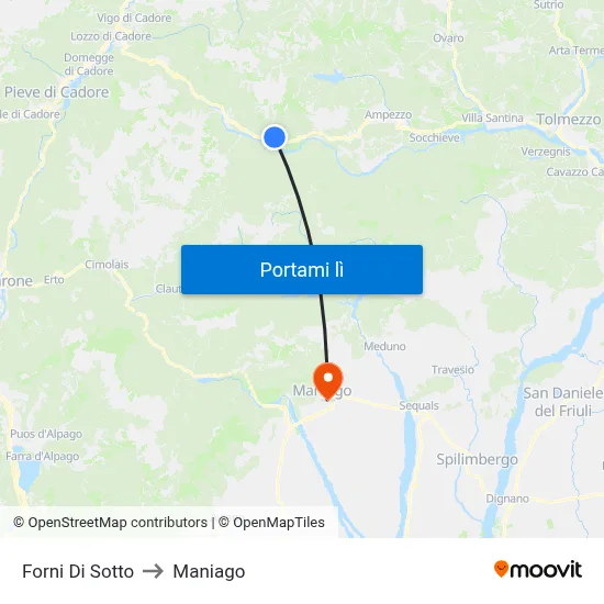 Forni Di Sotto to Maniago map