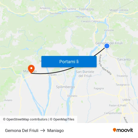 Gemona Del Friuli to Maniago map