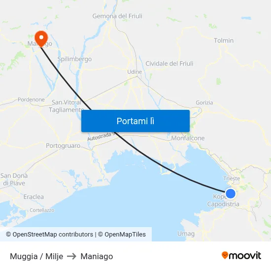 Muggia / Milje to Maniago map