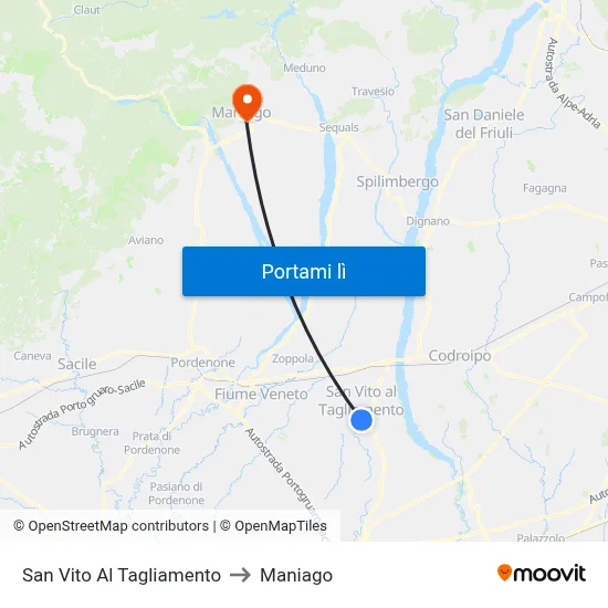 San Vito Al Tagliamento to Maniago map