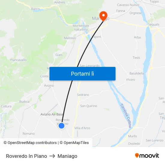 Roveredo In Piano to Maniago map