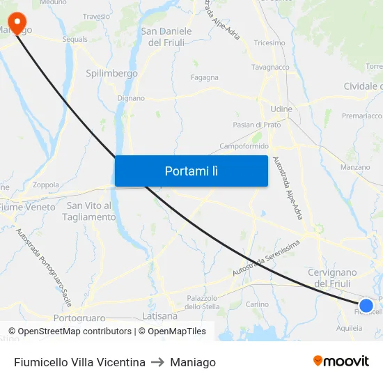 Fiumicello Villa Vicentina to Maniago map