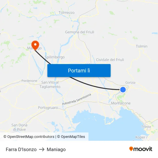 Farra D'Isonzo to Maniago map