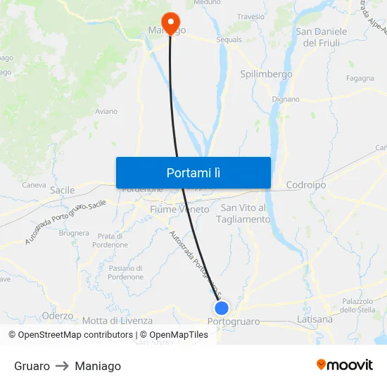 Gruaro to Maniago map