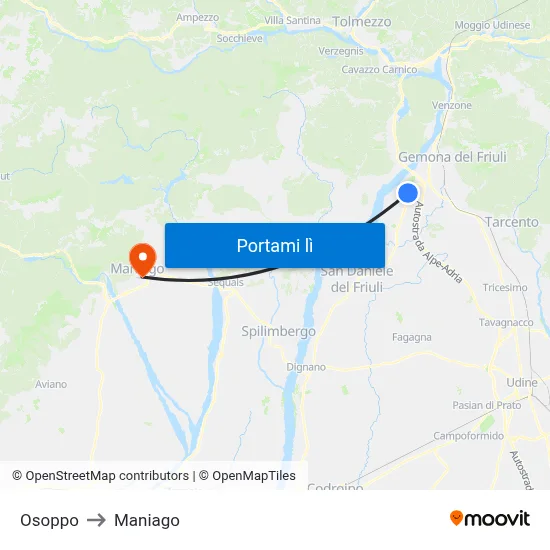 Osoppo to Maniago map