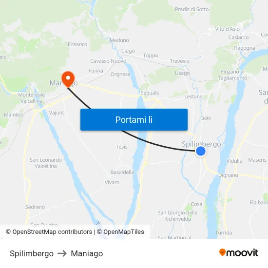 Spilimbergo to Maniago map