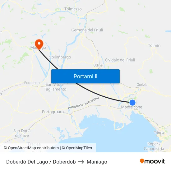 Doberdò Del Lago / Doberdob to Maniago map