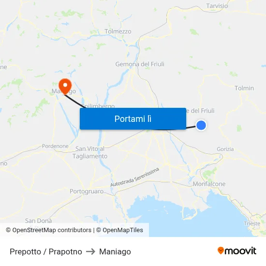 Prepotto / Prapotno to Maniago map