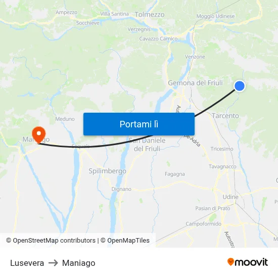 Lusevera to Maniago map