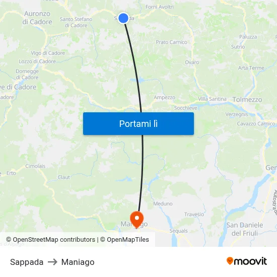 Sappada to Maniago map