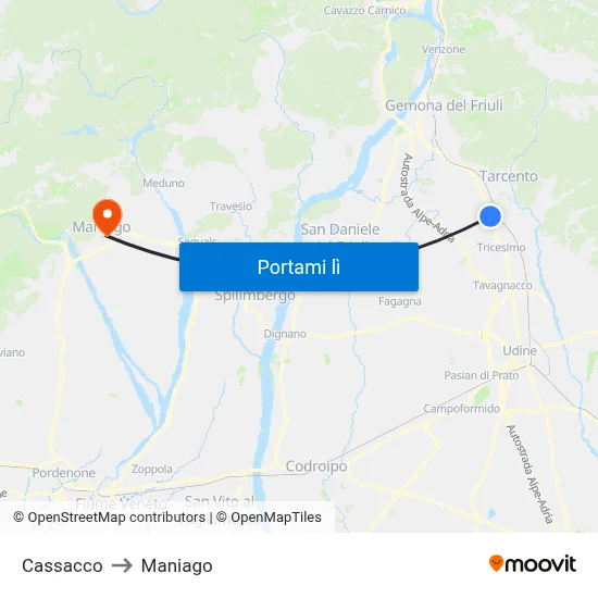 Cassacco to Maniago map
