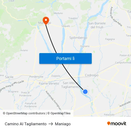 Camino Al Tagliamento to Maniago map
