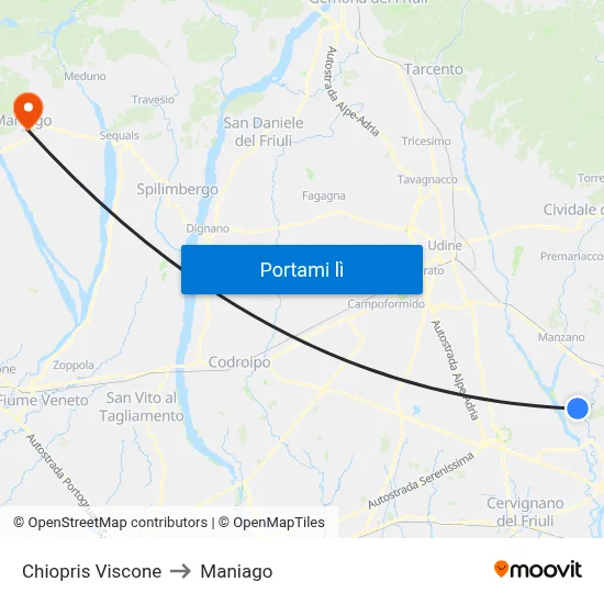 Chiopris Viscone to Maniago map