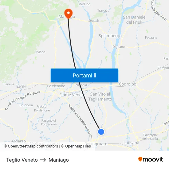 Teglio Veneto to Maniago map