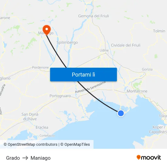 Grado to Maniago map