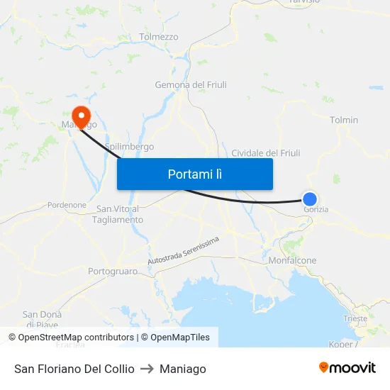 San Floriano Del Collio to Maniago map