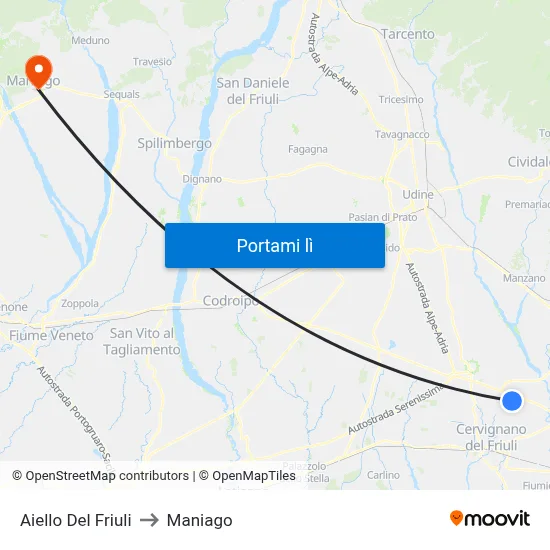 Aiello Del Friuli to Maniago map
