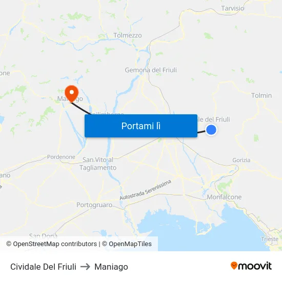 Cividale Del Friuli to Maniago map