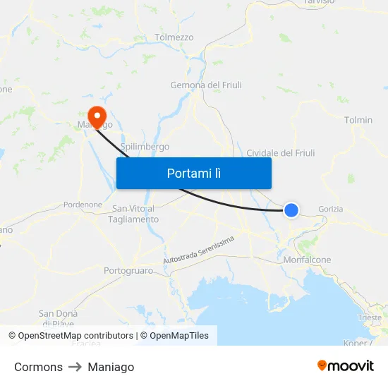 Cormons to Maniago map