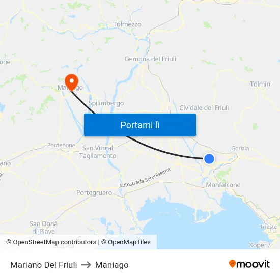 Mariano Del Friuli to Maniago map