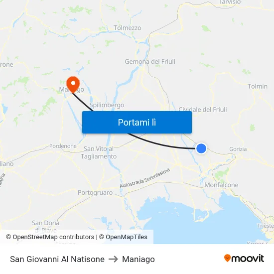 San Giovanni Al Natisone to Maniago map
