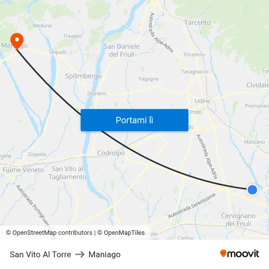 San Vito Al Torre to Maniago map