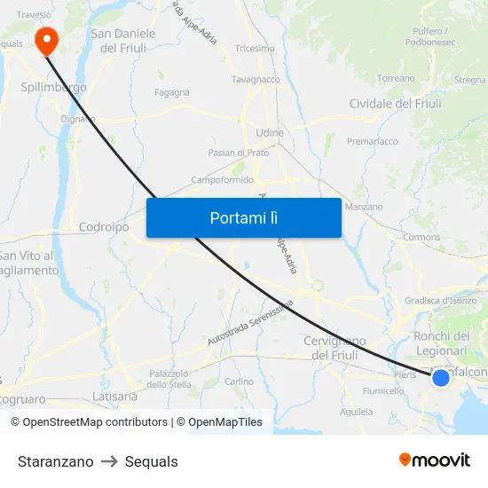 Staranzano to Sequals map