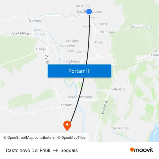 Castelnovo Del Friuli to Sequals map