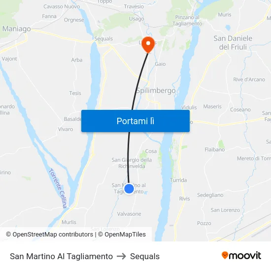 San Martino Al Tagliamento to Sequals map
