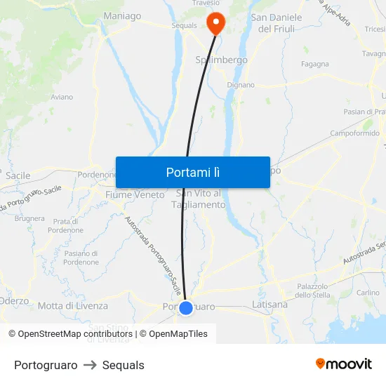 Portogruaro to Sequals map