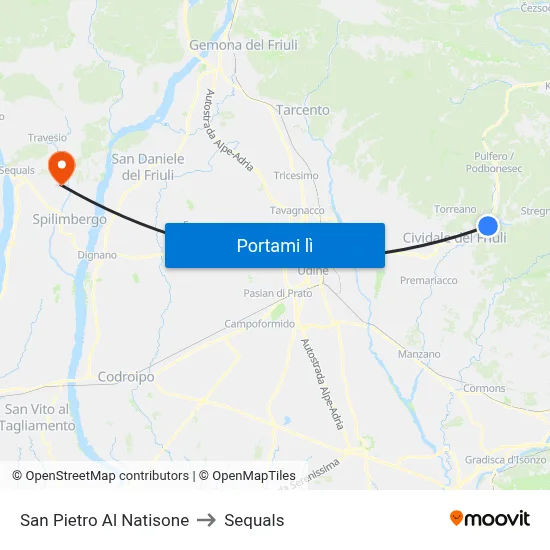 San Pietro Al Natisone to Sequals map