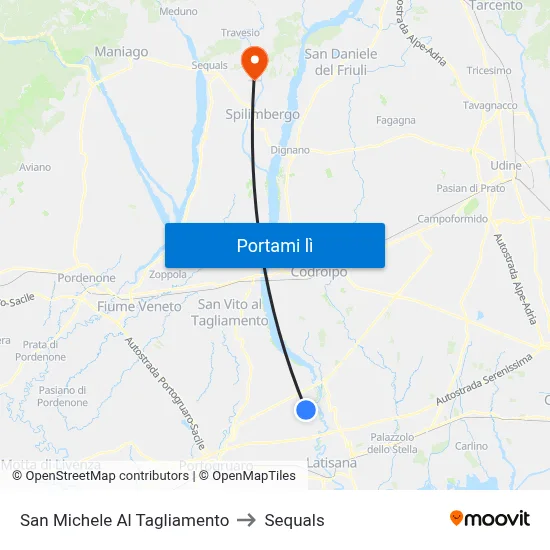 San Michele Al Tagliamento to Sequals map