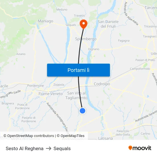 Sesto Al Reghena to Sequals map