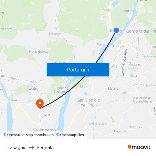 Trasaghis to Sequals map