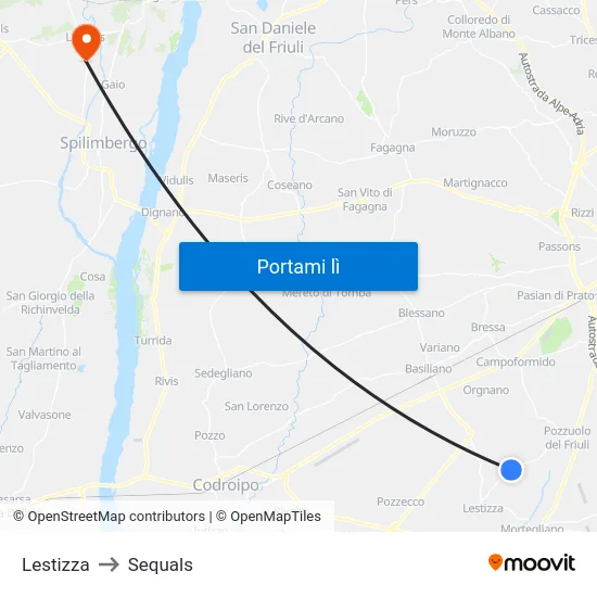 Lestizza to Sequals map