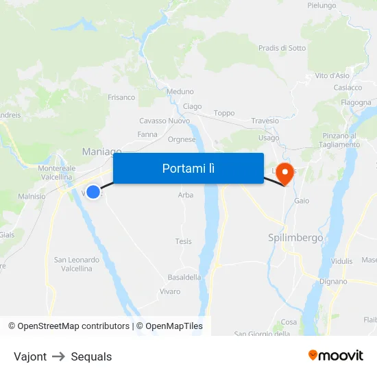 Vajont to Sequals map