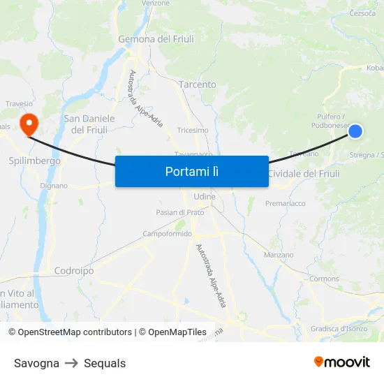 Savogna to Sequals map