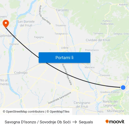 Savogna D'Isonzo / Sovodnje Ob Soči to Sequals map