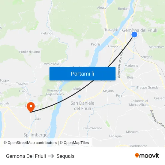 Gemona Del Friuli to Sequals map