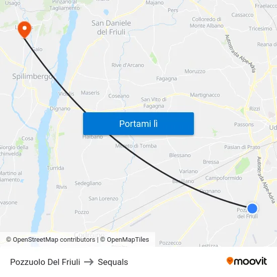 Pozzuolo Del Friuli to Sequals map