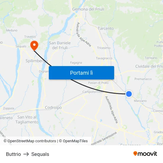 Buttrio to Sequals map