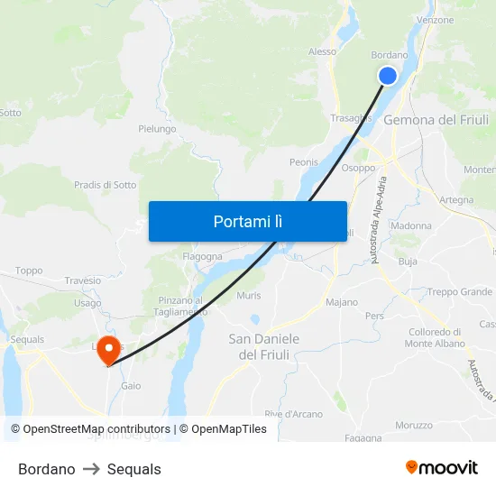 Bordano to Sequals map