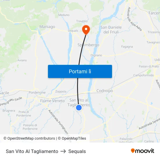 San Vito Al Tagliamento to Sequals map