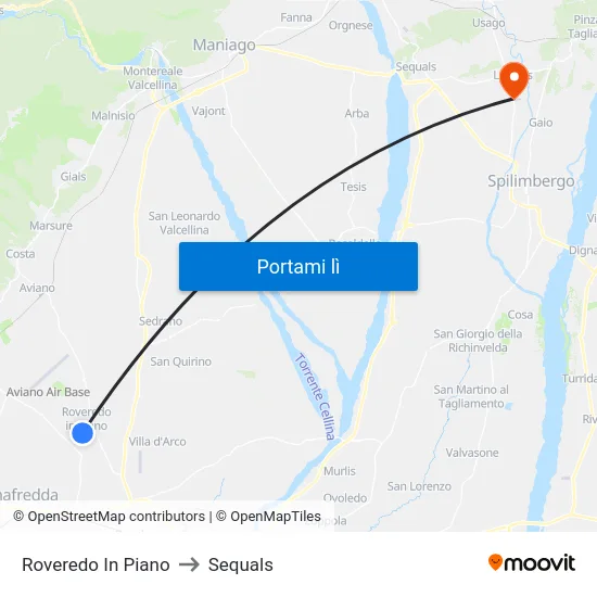 Roveredo In Piano to Sequals map
